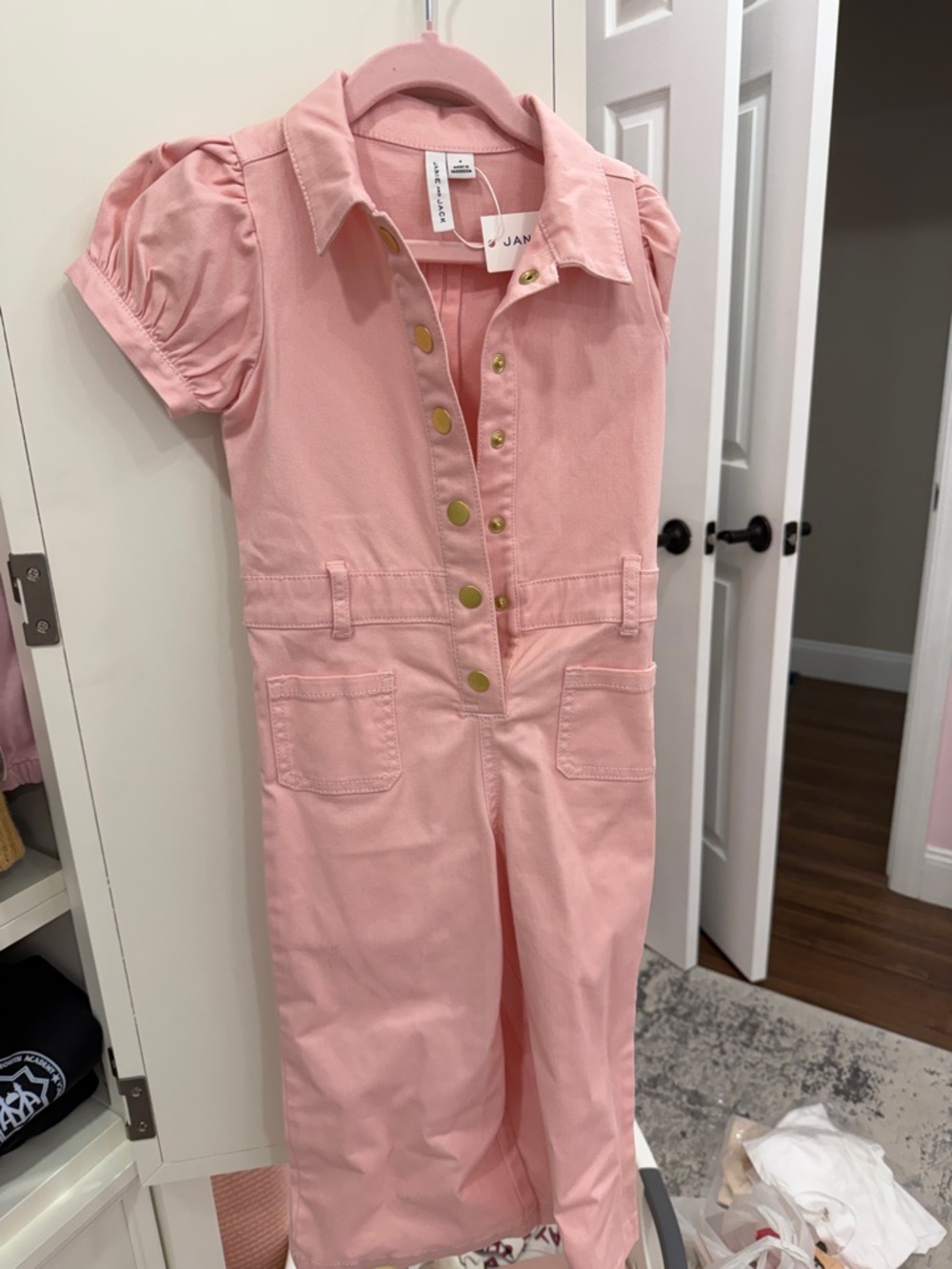 Janie and Jack Blush Pink Button-Front Top with Gold Hardware